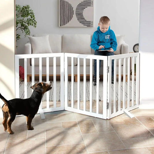 Dog Gate Indoor Freestanding Wooden Pet Fence for Home