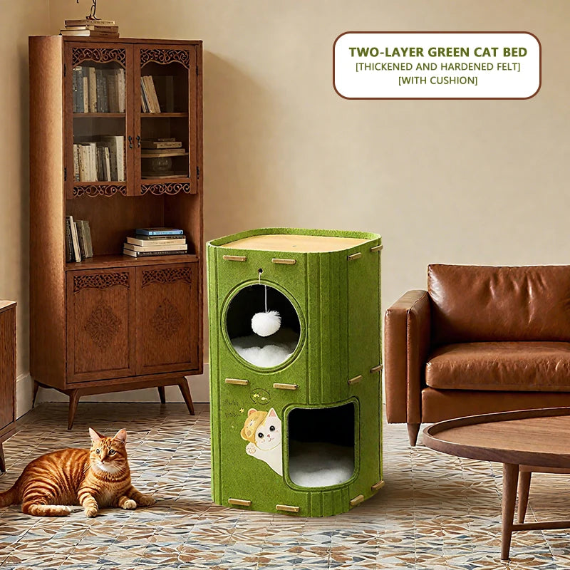 Three Story Felt Cat Tree With Scratching Boards And Caves