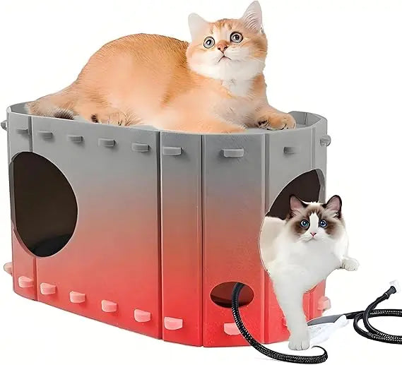 Heated Cat House For Indoor Cats With Timer And Temperature Adjustable Heating Pad Included Foldable Cat Houses Condos
