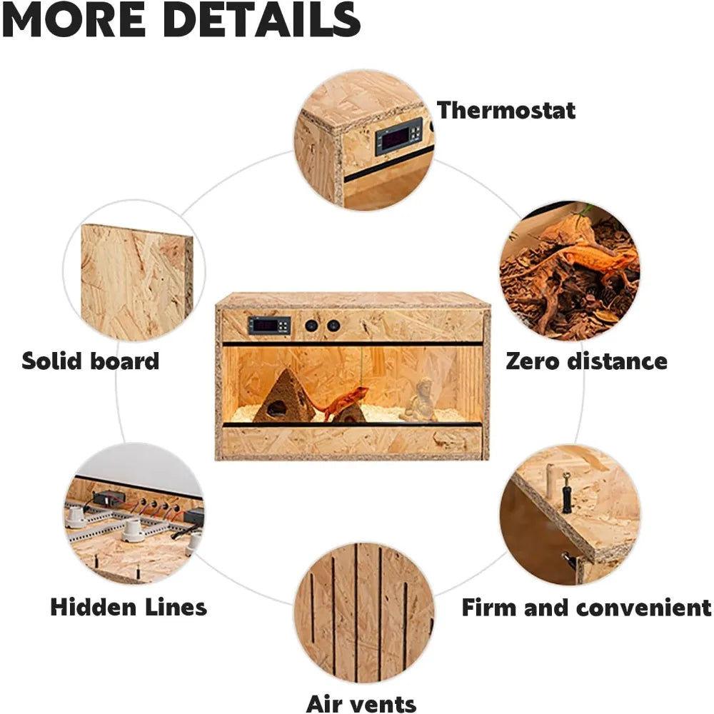 83 Gallon Solid Pine Framed Reptile Terrarium With High Clarity Glass And Smart Dual Thermostat Habitat Control
