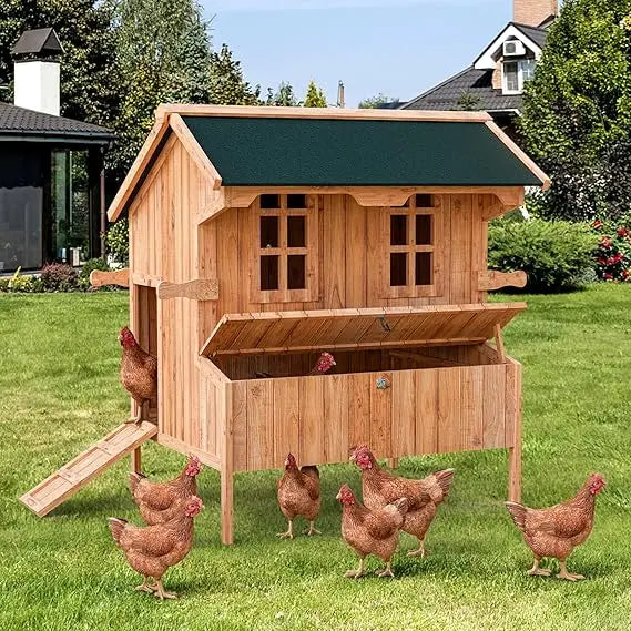 Wooden Outdoor Chicken Coop With Waterproof Roof Nest Boxes