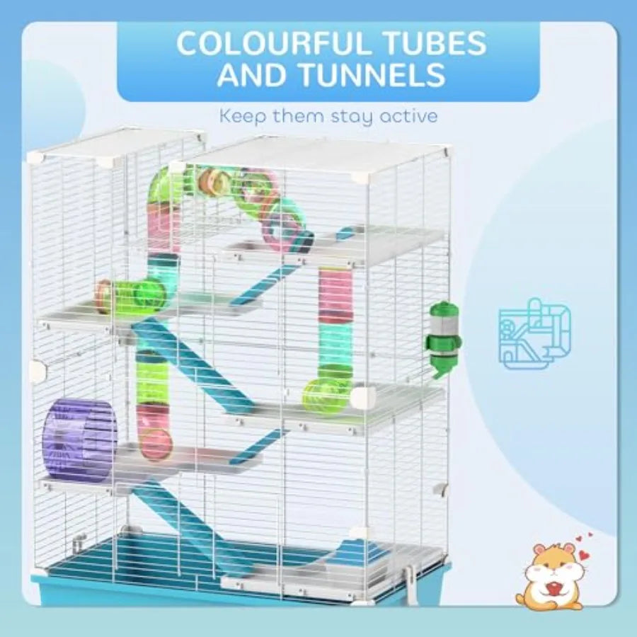Six Tier Hamster Cage With Tubes And Tunnels 32 Inch DIY Large Small Animal Cage With Hut Wheel Food Dish Water Bottle