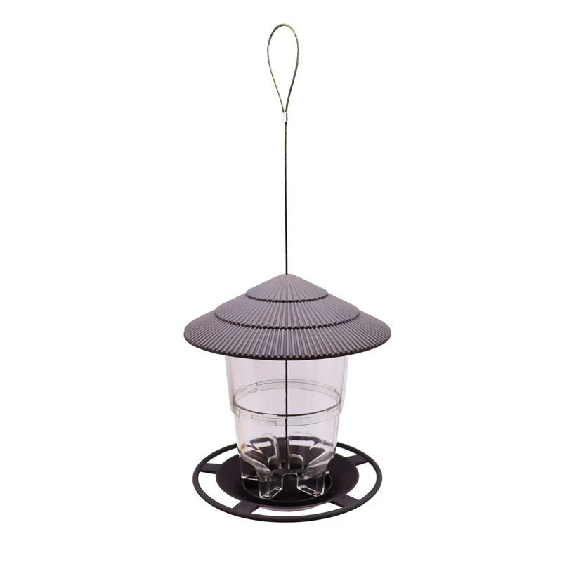 Wild Bird Feeder Outdoor Squirrel Proof Hanging Feeder With Round Roof Grey