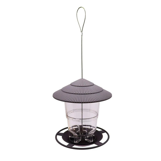 Wild Bird Feeder Outdoor Squirrel Proof Hanging Feeder With Round Roof Grey