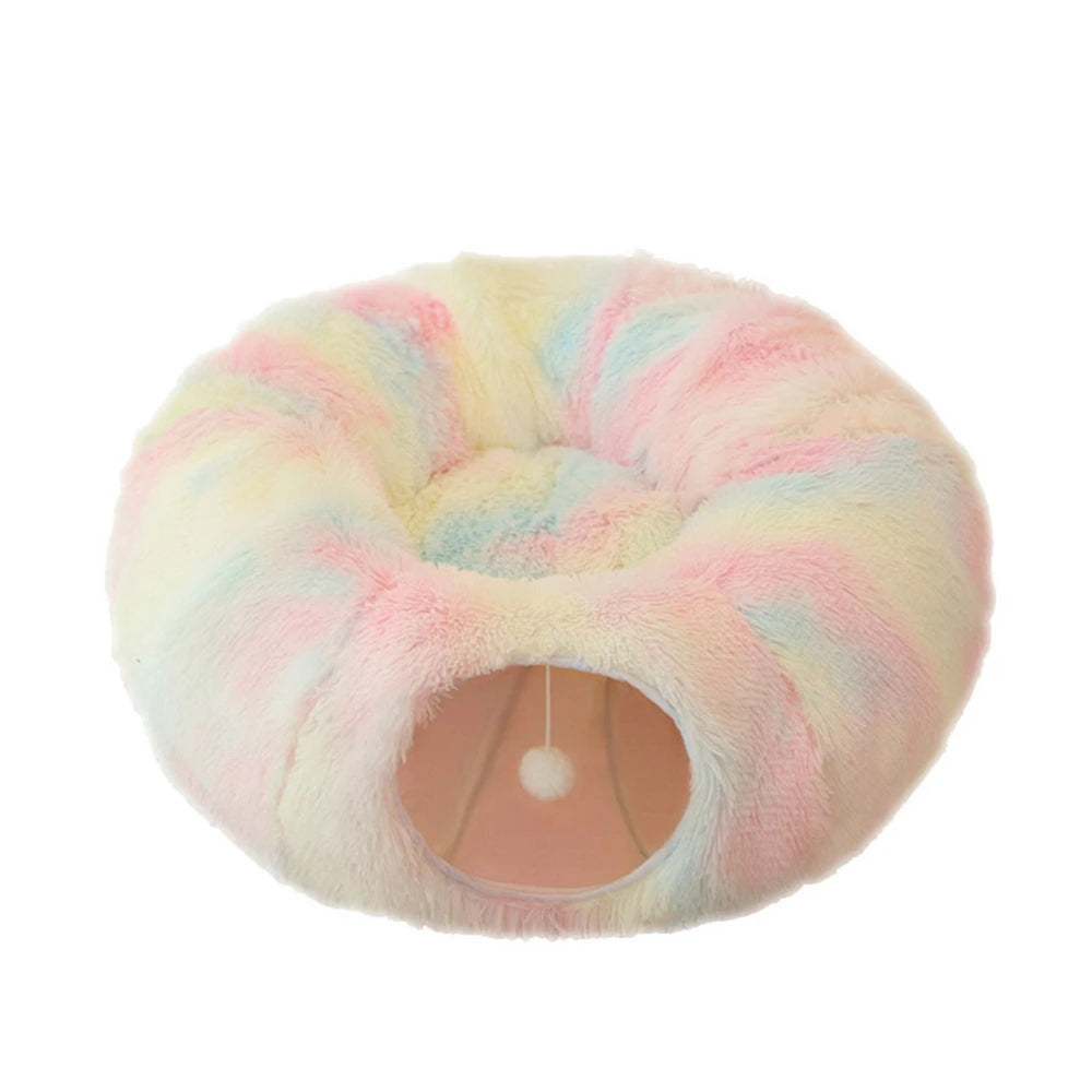 Cat Tunnel Bed with Mat Big Tube Playground Toy Soft Plush Material Non Slip for Kitten Cat Puppy Playing 84cm