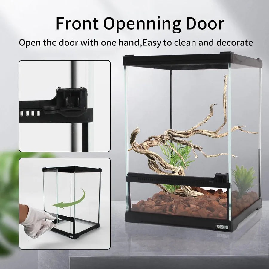Mini Reptile Glass Terrarium Tank 8x8x12 Full View With Front Opening Door Enclosure Habitat For Leopard Gecko