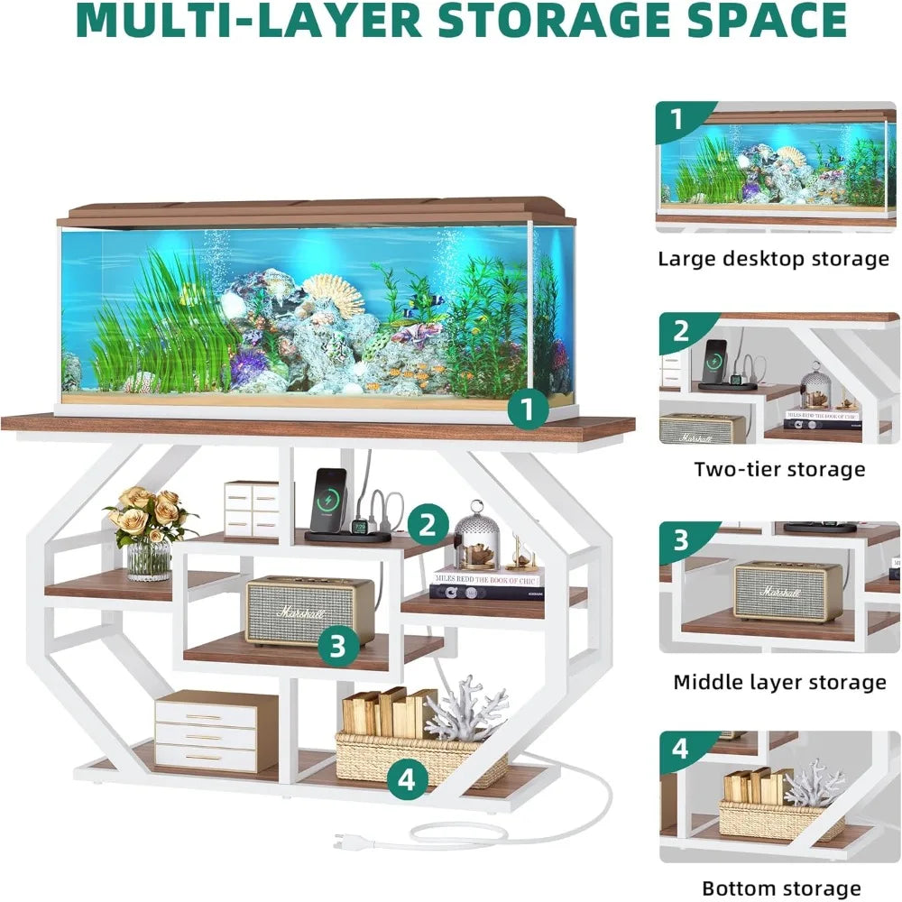 Heavy Duty 55-75 Gallon Fish Tank Aquarium Stand With Power Outlet Marble