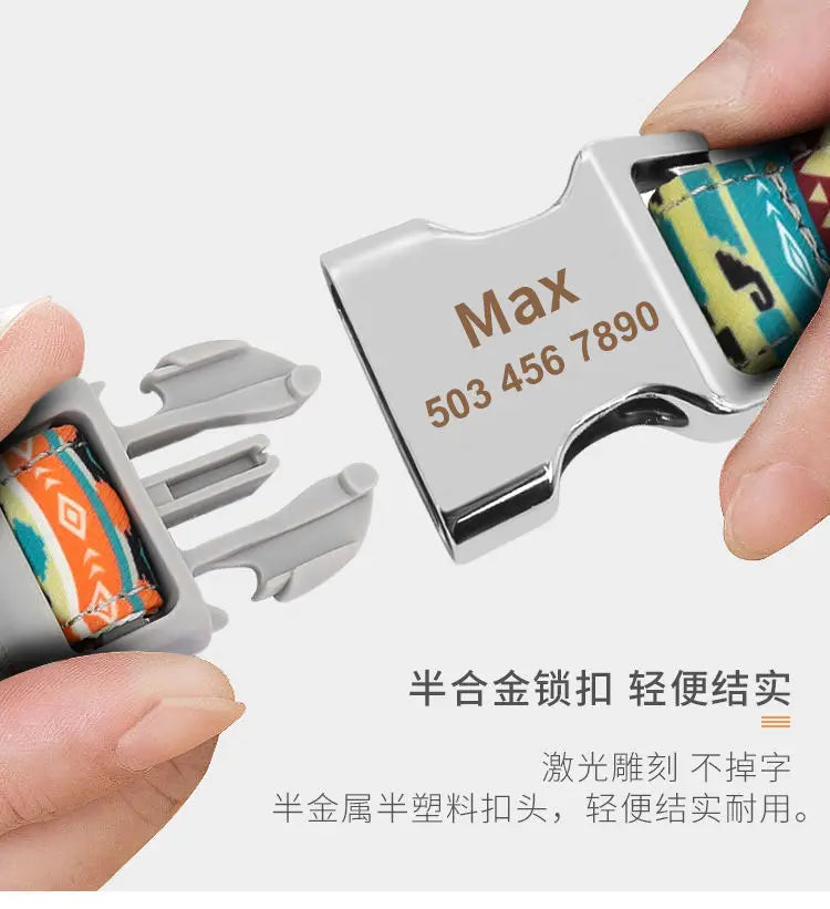 Engraved Dog Collar With Tag Semi Metal Buckle Medium Large