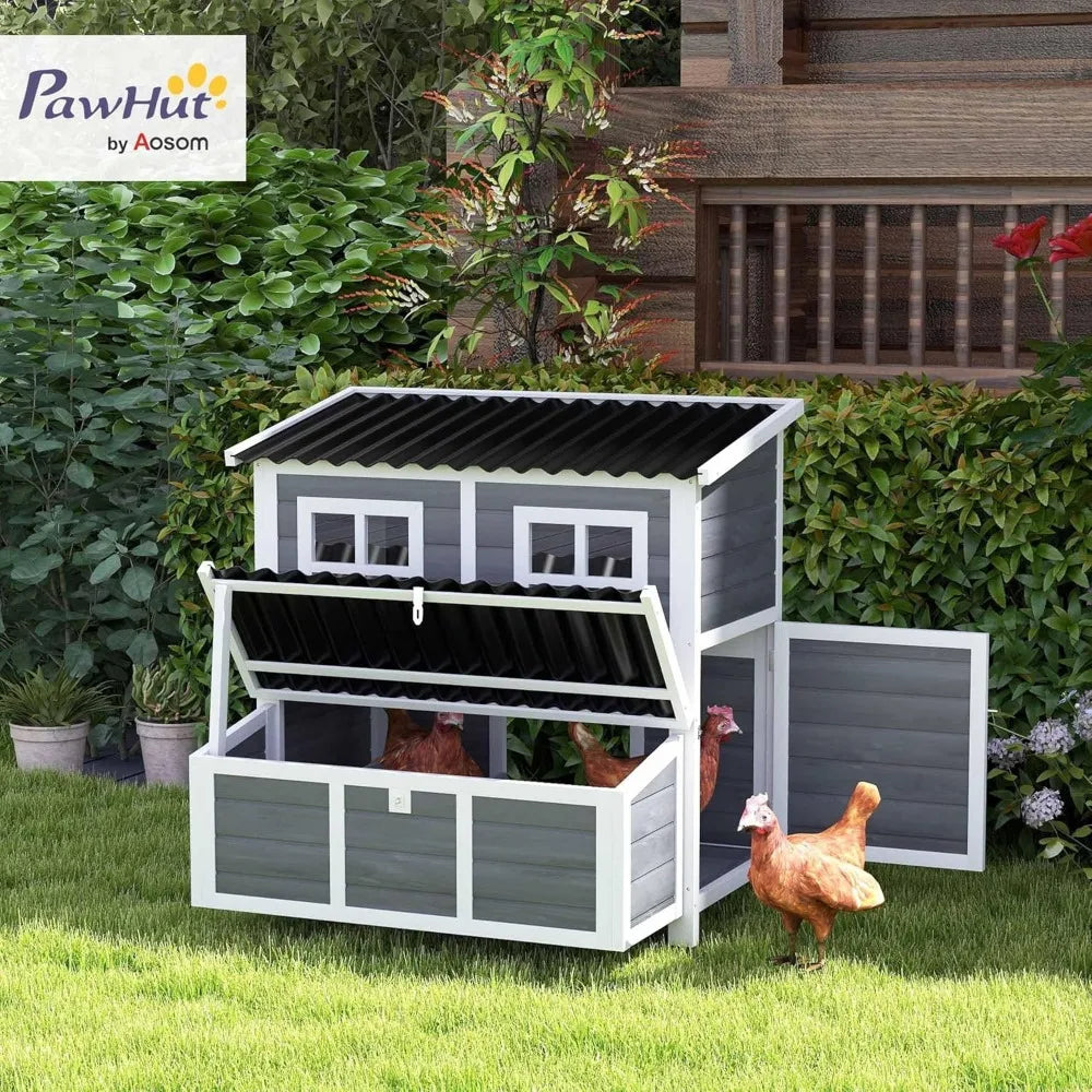 Outdoor Chicken Coop for 4 to 6 Hens with Nesting Area and Waterproof Roof