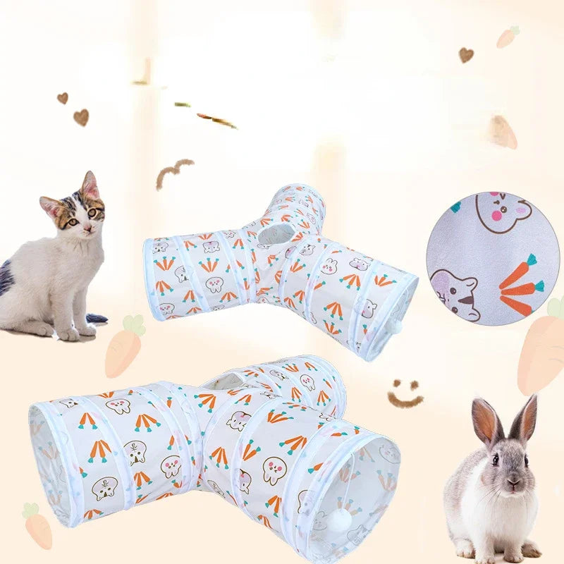 Tunnels Hideout Guinea Pet Foldable Three/Two-channel Pigs Supplies Toys Tubes for Small Animal T/Y-shaped Bunny Rabbits Tunnel