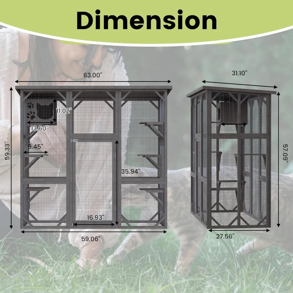 Catio Cat House Cage Enclosure with 5 Platforms and Kennel