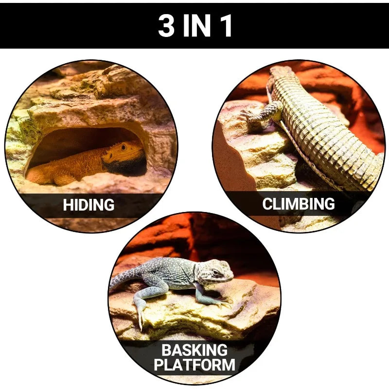 Reptile Hideout Cave Habitat Tank Decor for Bearded Dragon Leopard Gecko Lizards and Turtle