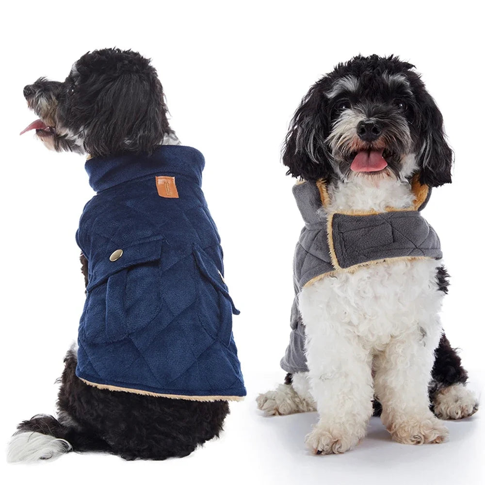 Winter Warm Plush Dog Jacket With Thick Double Pockets