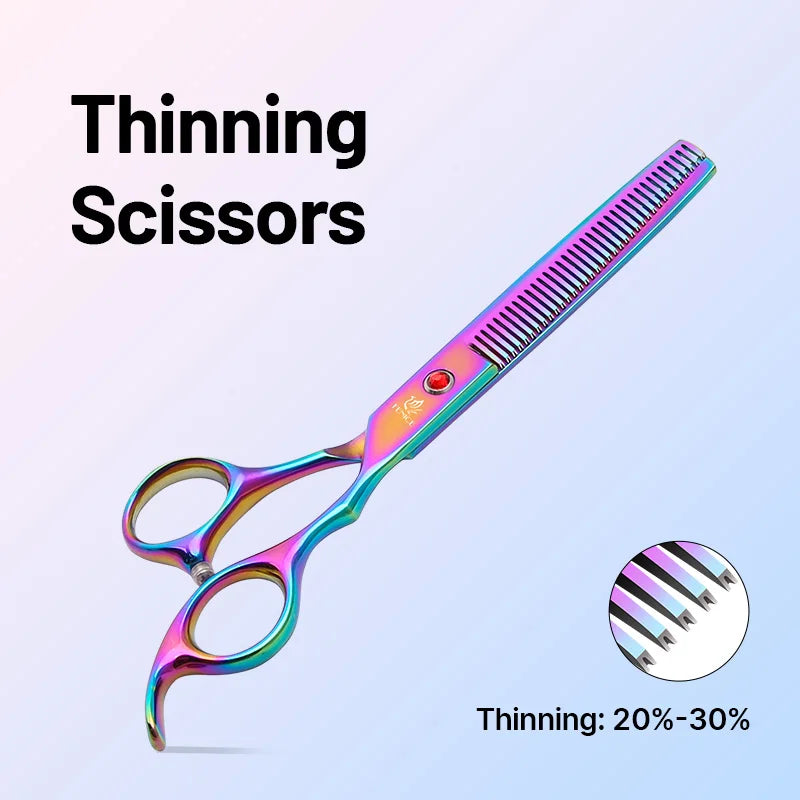 Fenice Classical Model Home Use 9CR Steel 6.5 Inch Rainbow And Black Dog Grooming Scissors Shears Set For Household Pet Owners