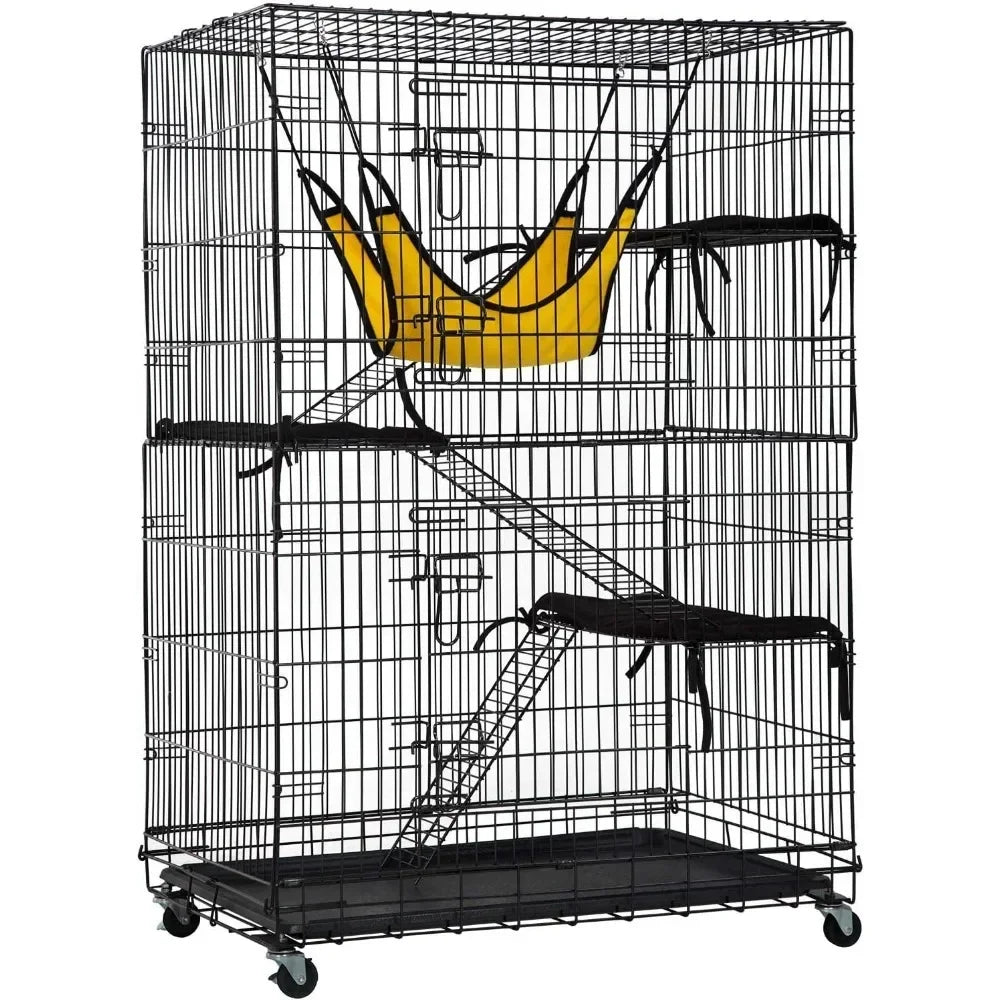 4 Tier 48 Inches Cat Cage Crate Kennel Playpen with Free Hammock 3 Cat Beds 2 Front Doors and 3 Ramp Ladders