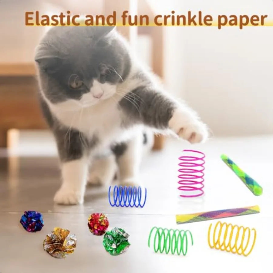 25 Piece Cat Toys Kit Rainbow Tunnel Interactive Bundle For Indoor Cats Playtime