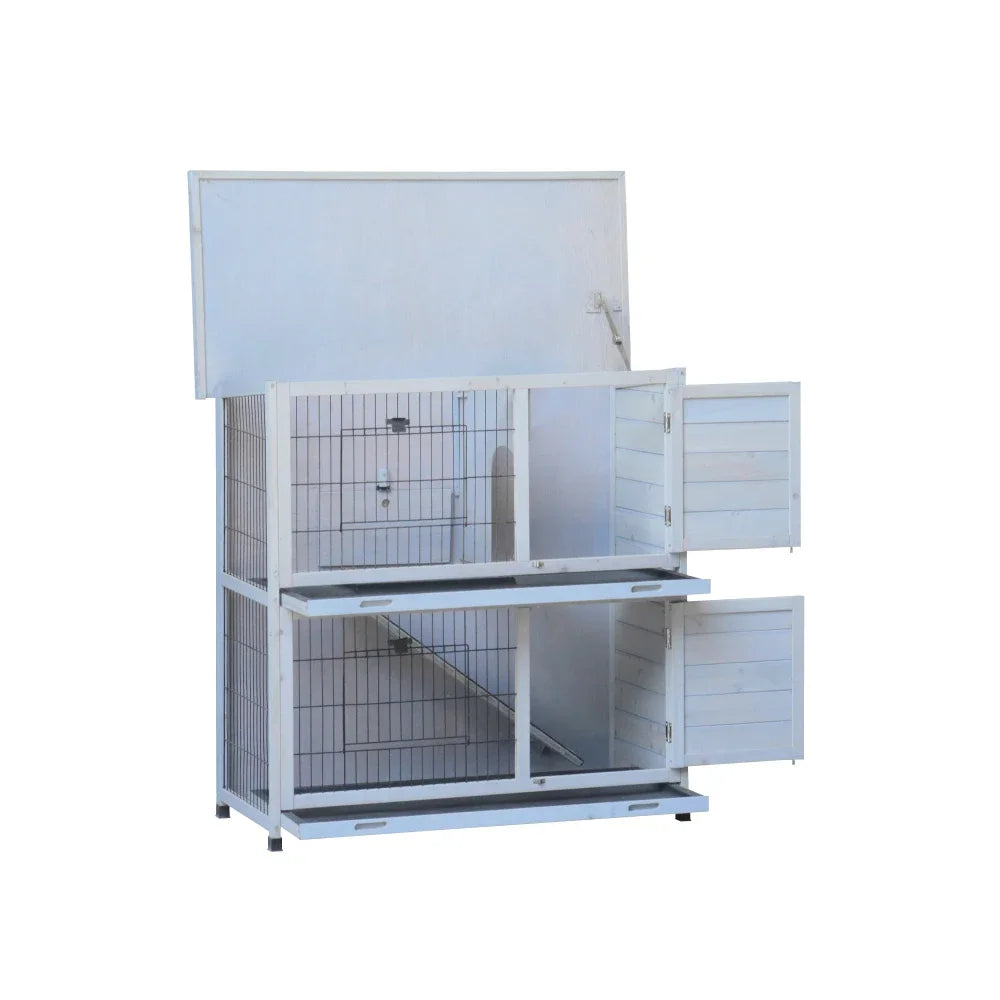 Outdoor Rabbit Hutch 2 Story Cage With Run And No Leak Trays