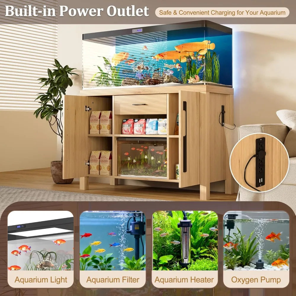 55 To 75 Gallon Fish Tank Stand With Power Outlets And Heavy Duty Storage Drawer