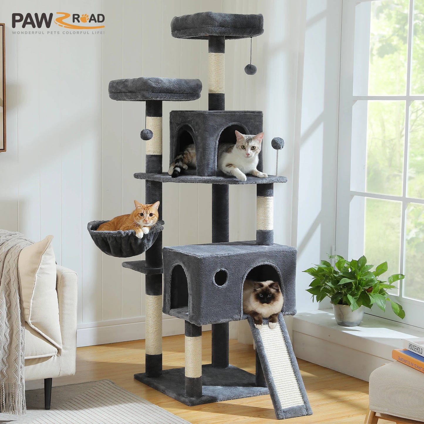 Multi Level Cat Tree Tower With Sisal Scratching Post Hammock