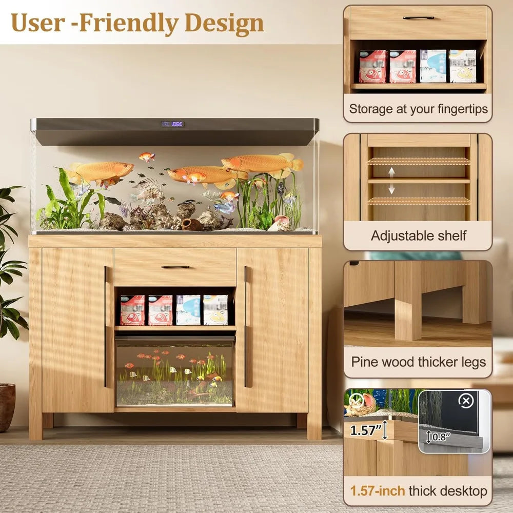 55 To 75 Gallon Fish Tank Stand With Power Outlets And Heavy Duty Storage Drawer