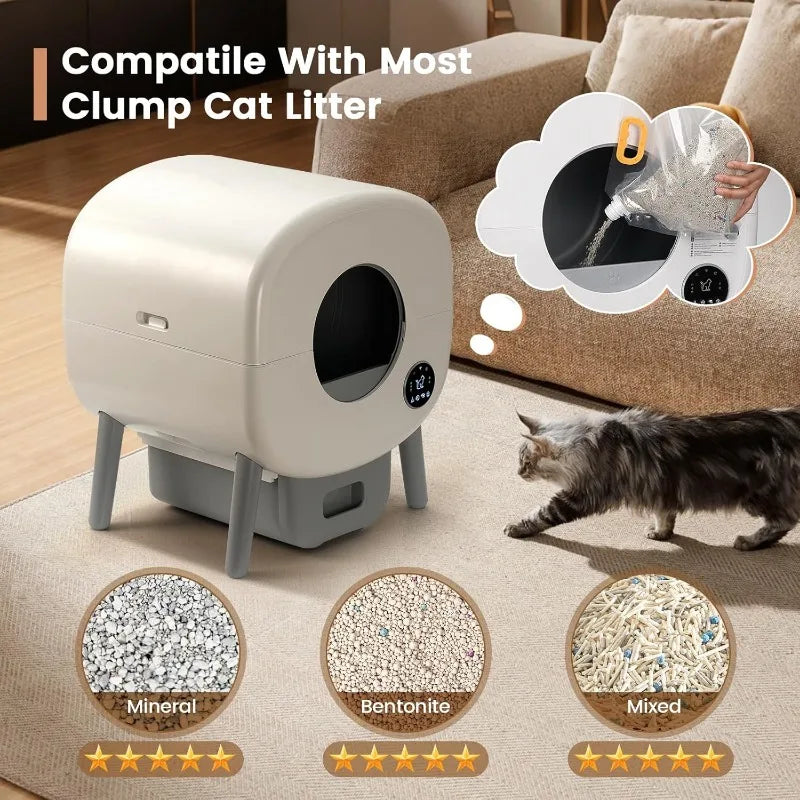 Extra Large Automatic Litter Box Self Cleaning for Multiple Cats Odor Free App Controlled with Ambient Light Waste Disposal