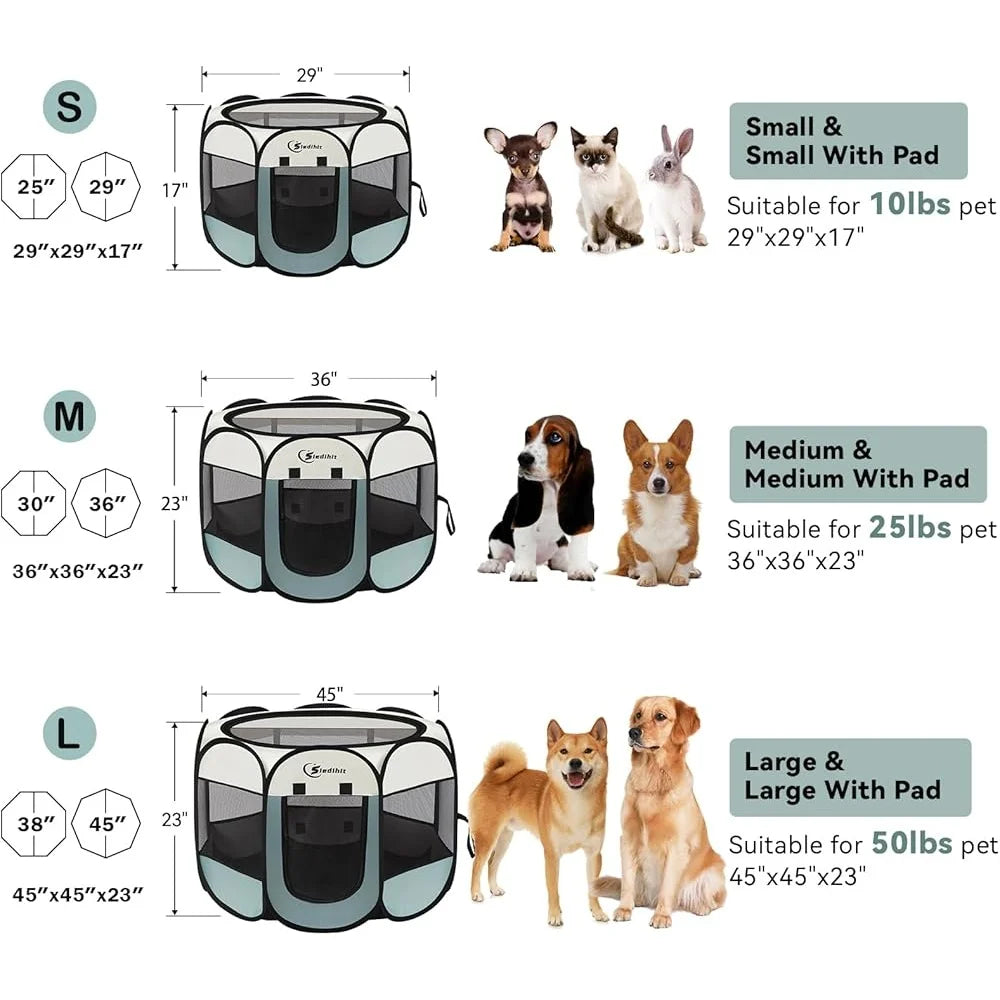 Portable Dog Cat Playpen Indoor Outdoor Puppy Tent Crate Play Yard Waterproof Foldable Pet Kennel Easy Setup 360 Degree View