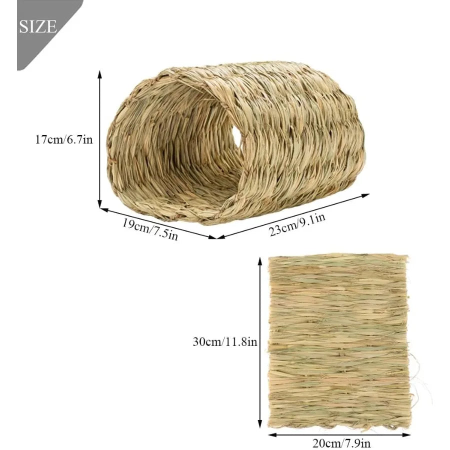 Hamiledyi Rabbit Grass TunnelRabbit Grass Bed Natural Straw Woven Mat Winter Warm Hideaway Hut for Bunny Gerbil Ferrets Chinchi