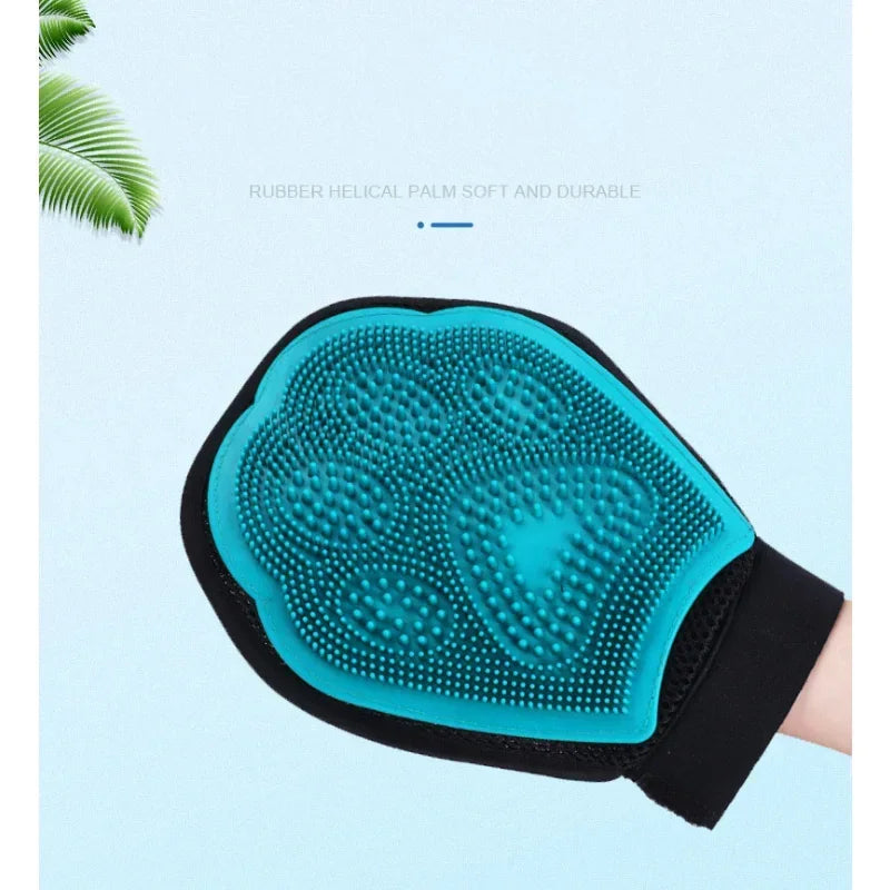 Dog Cat Hair Comb Cleaning Brush Dual Sided Massage Hair Removal Bath Glove Blue Pet Grooming Tool