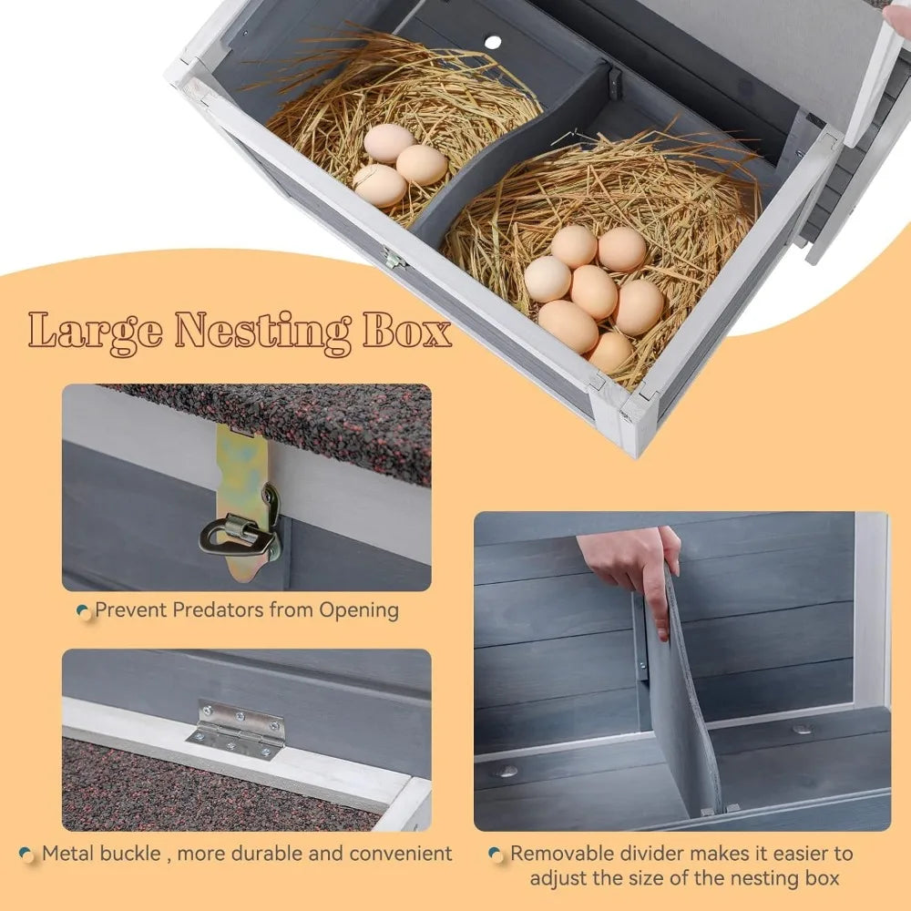 Large Chicken Coop with Upgraded Perches Wooden Outdoor Chicken Cage with Large Nesting Box Weatherproof Open Asphalt Roof