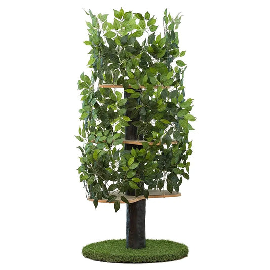 Made In USA Cat Tree With Leaves And Cat House Activity Tree For Indoor Cats Three Level Cat Condo