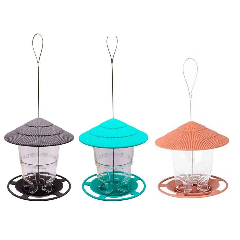 Wild Bird Feeder Outdoor Squirrel Proof Hanging Feeder With Round Roof Grey