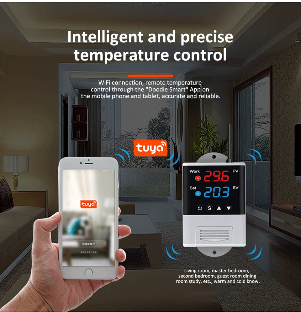 Smart Thermostat AC110~230V WiFi Digit Temperature Controller -40-99℃ Heating Cooling Thermostat forReptile/Incubator/Greenhouse