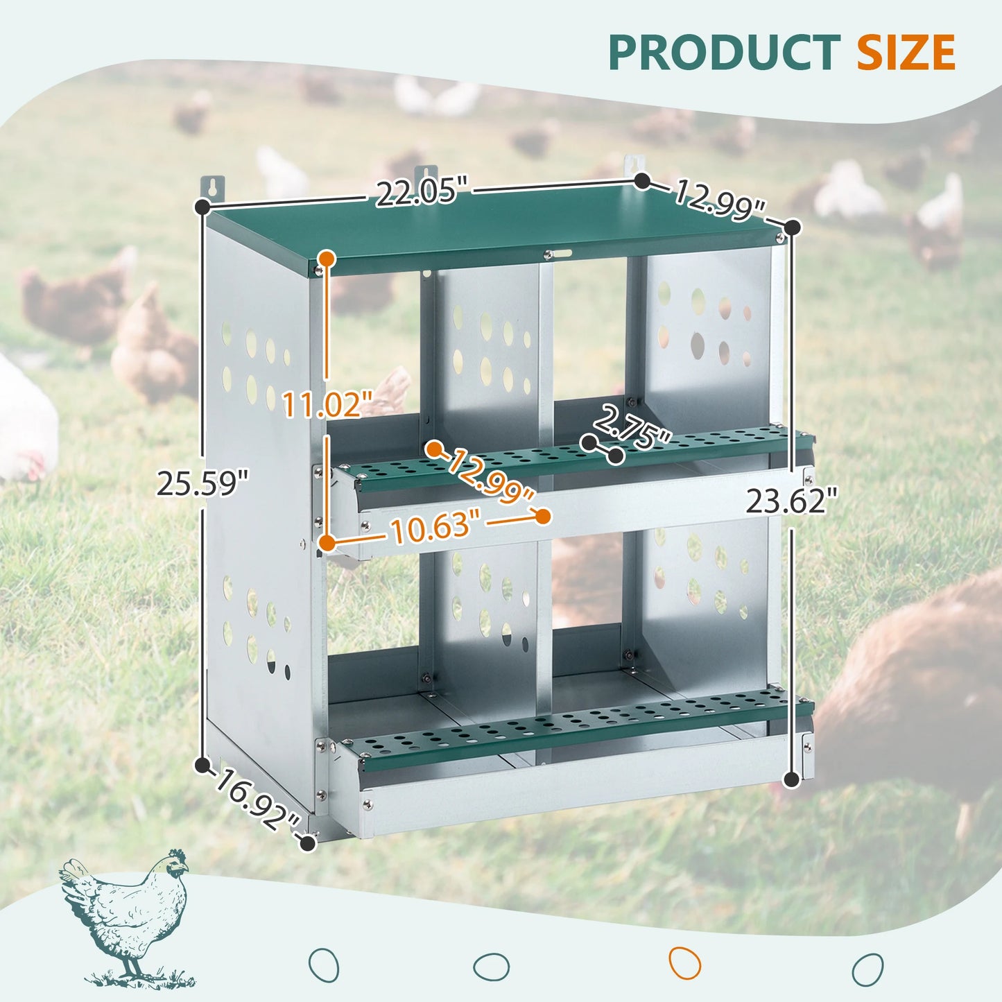4 Compartment Chicken Nesting Boxes, Metal Nesting Boxes Wall Mount Chicken Egg Laying Box for Different Chicken Breeds