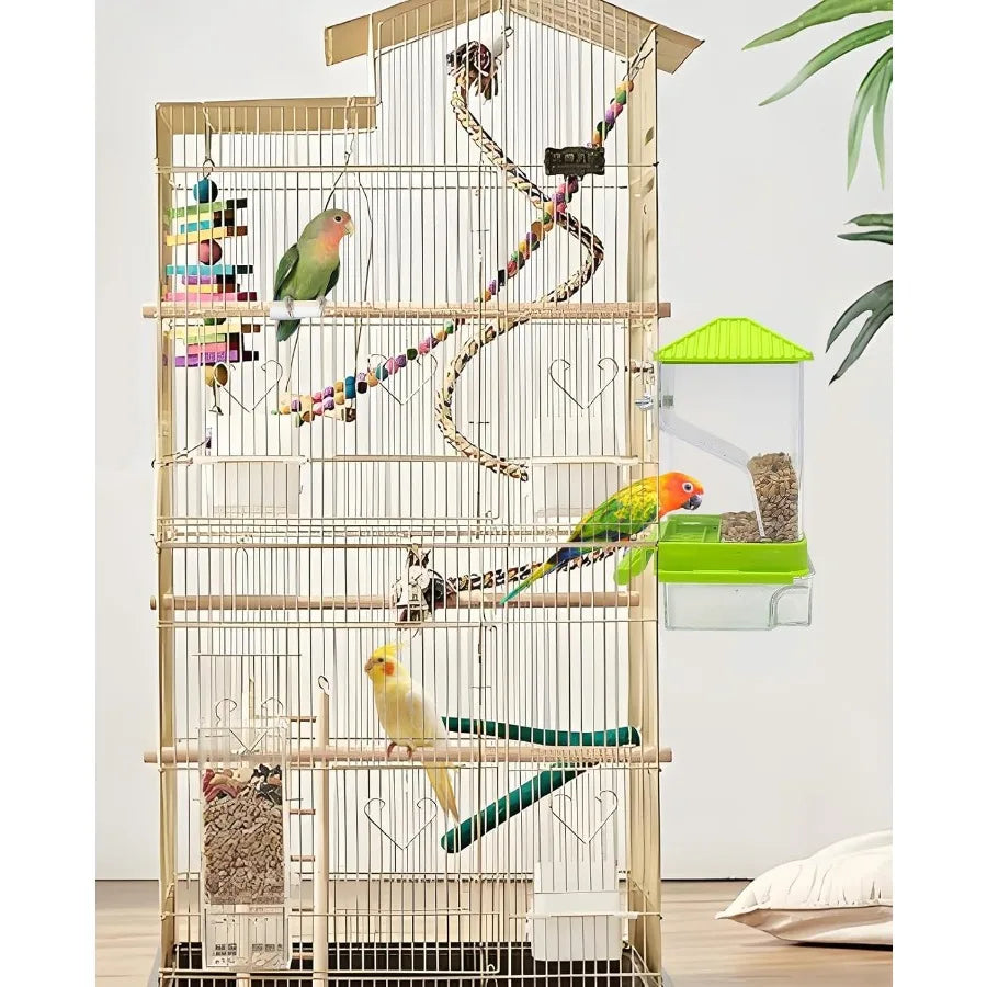 Automatic Bird Feeder No Mess Seed Food Container With Perch Transparent Parrot Cage Accessories For Parakeets