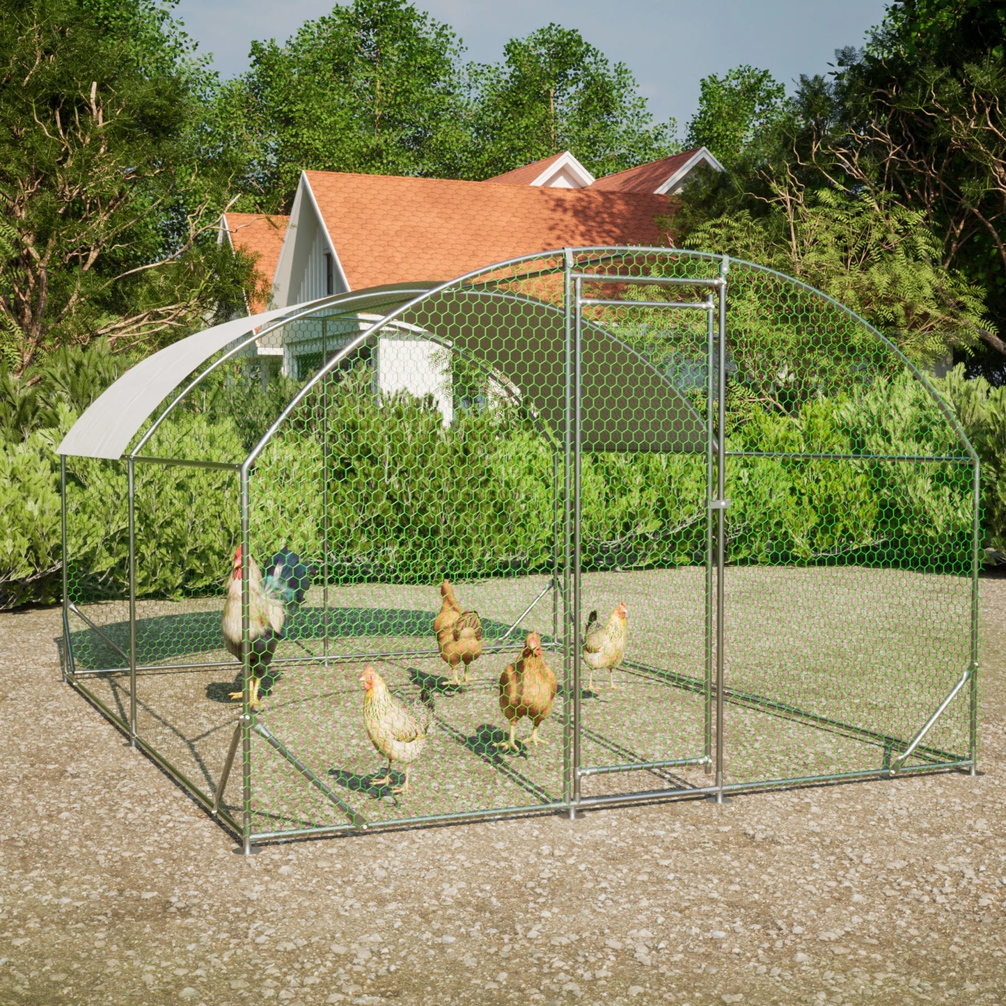 LZBEITEM Large Chicken Coop Metal Run with Waterproof UV Cover Dome Shaped Walk-in Fence Cage Hen House