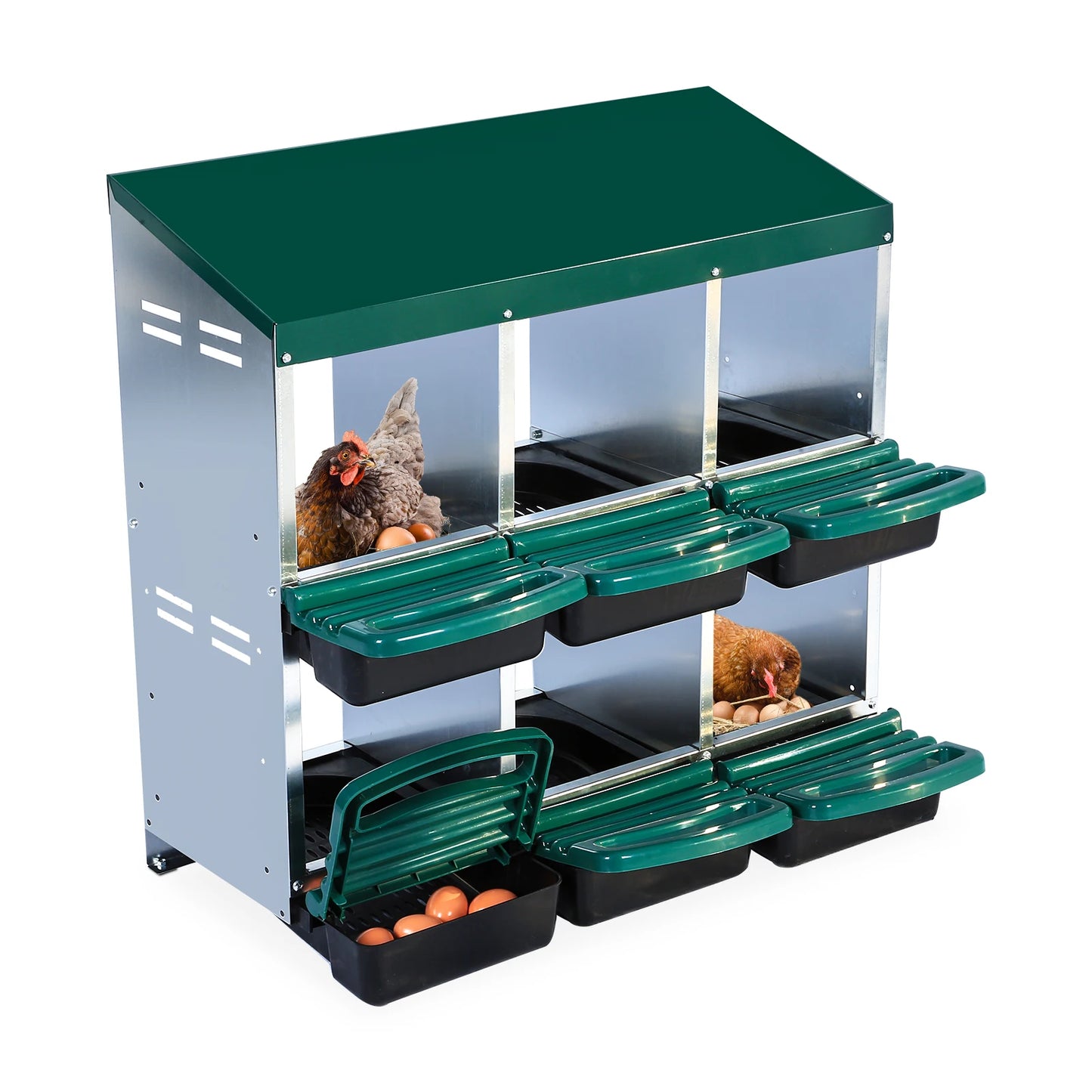 6 Hole Chicken Nest Box Stainless Steel Chicken Laying Box Inclined Nesting Boxes with Bottom Holes for Chickens