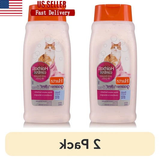 Groomer's Best Cat Shampoo Hairball Control 2 Pack Fresh Scent 15oz Reduces Hairballs Conditions Silky Shiny Coat Ideal