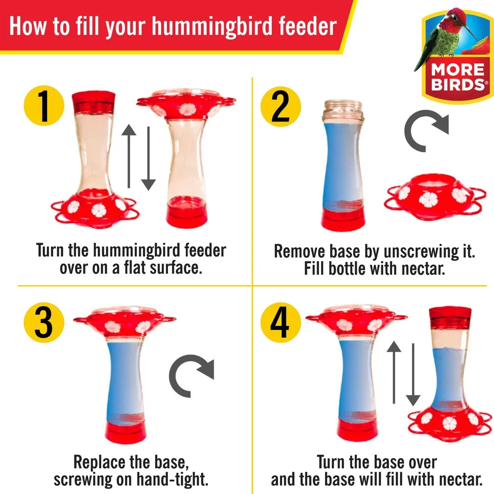 Glass Hummingbird Feeder with Ant Moat and Bee Resistant Flower Ports Easy to Clean and Fill 20oz Capacity for Outdoor Birdwatching