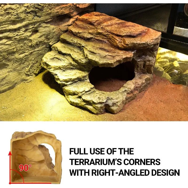 Reptile Hideout Cave Habitat Tank Decor for Bearded Dragon Leopard Gecko Lizards and Turtle