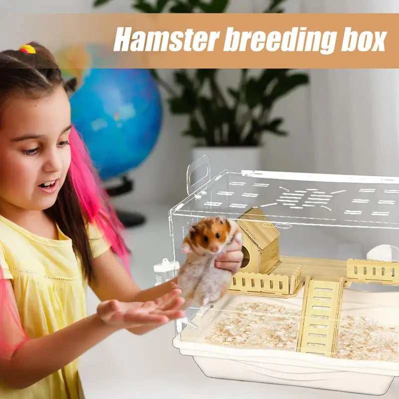 Acrylic Hamster Cage Wooden Small Animal Cage Accessories 2-Layer Small Pet Breathable House For Dwarf Hamsters Mice Gerbils