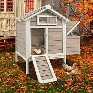 Outdoor Chicken Coop with Removable Trays, Wooden Rabbit Hutch and Poultry Cage featuring Nesting Box, Suitable for Indoor Hen H