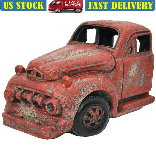 Nostalgic Red Pickup Truck Aquarium Decor Safe Ornament