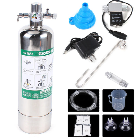 Aquarium CO2 Generator System Kit Stainless Steel CO2 Cylinder Carbon Dioxide Reactor Kit for Aquatic Plants and Fish