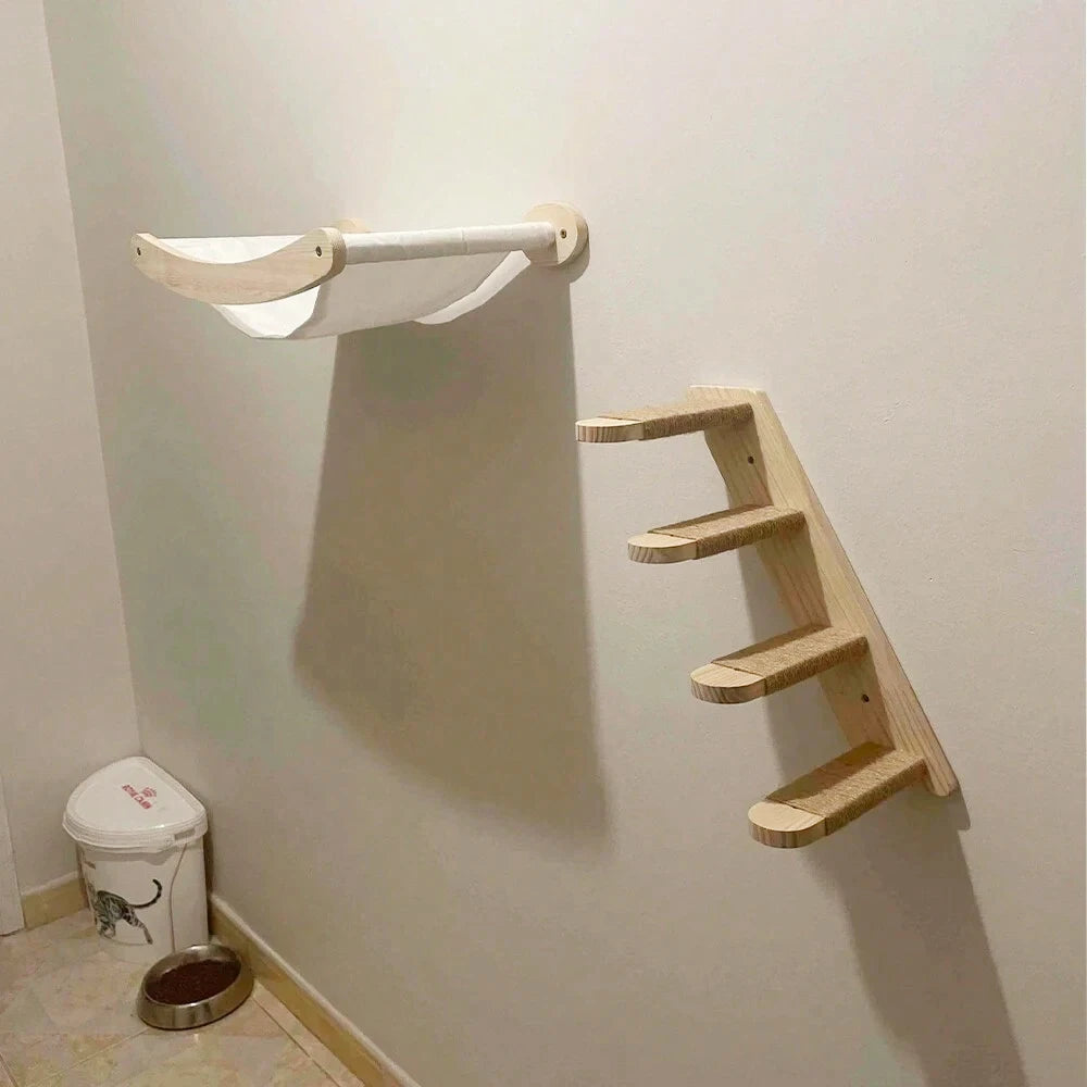 Cat Hammock and Stairway Wall Mounted Climbing Shelf with Sisal Rope for Cats and Kittens