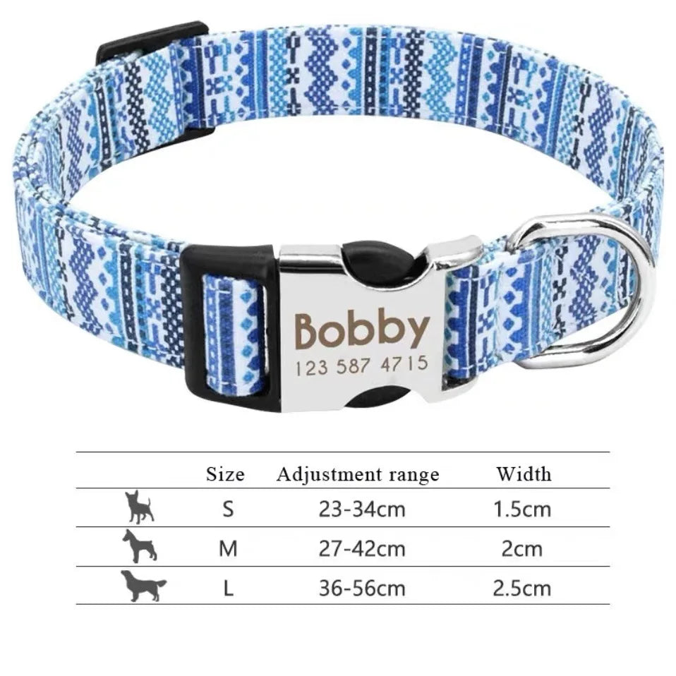 Engraved Dog Collar With Tag Semi Metal Buckle Medium Large