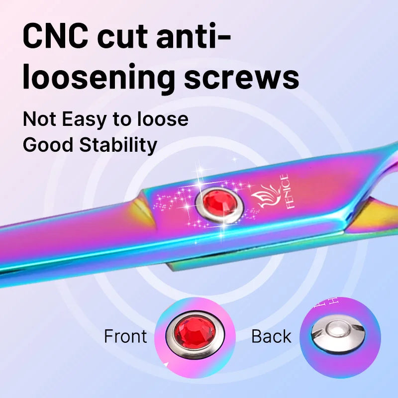 Fenice Classical Model Home Use 9CR Steel 6.5 Inch Rainbow And Black Dog Grooming Scissors Shears Set For Household Pet Owners