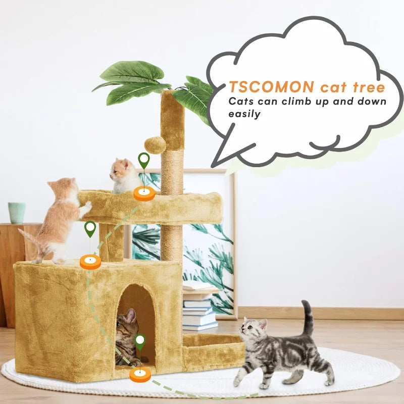 31.5" Cat Tree Tower for Indoor with Green Leaves Design