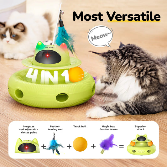 Catism Upgraded Pet Toys KM25 Magic Box Cat Teaser with Base Feather Head Butterfly and Blue Ball