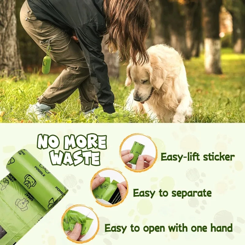 Dog Poop Bag Set With Dispenser And Leash Clip Thick Bags