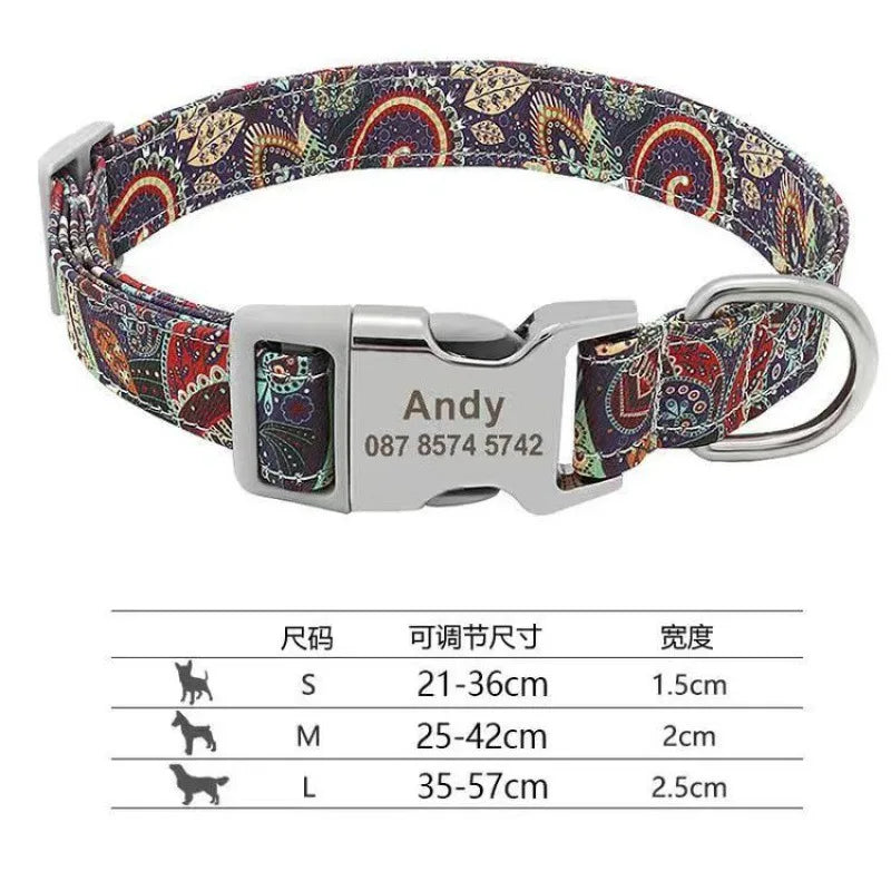Engraved Dog Collar With Tag Semi Metal Buckle Medium Large